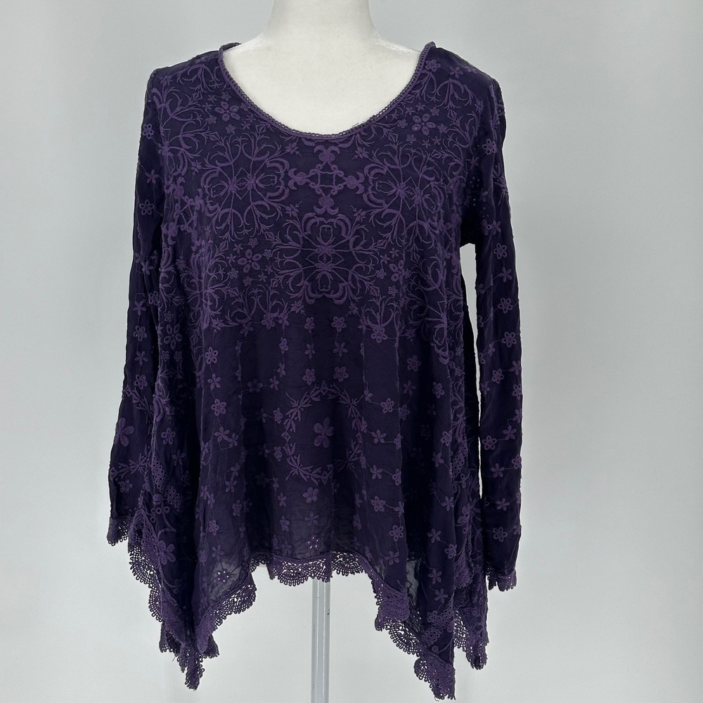 Johnny Was Jossimar Embroidered Floral Tunic Top Purple Fairy Boho Womens‎ XS